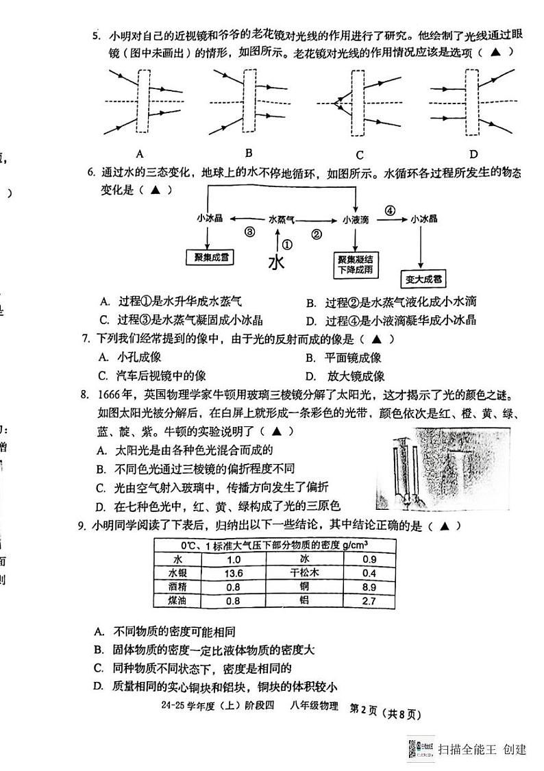辽宁省抚顺市等2地2024-2025学年八年级上学期12月月考物理试题第2页