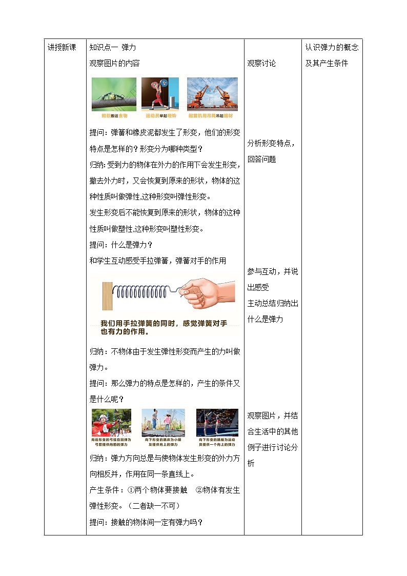 6.2 弹力 力的测量和表示  教学设计第2页
