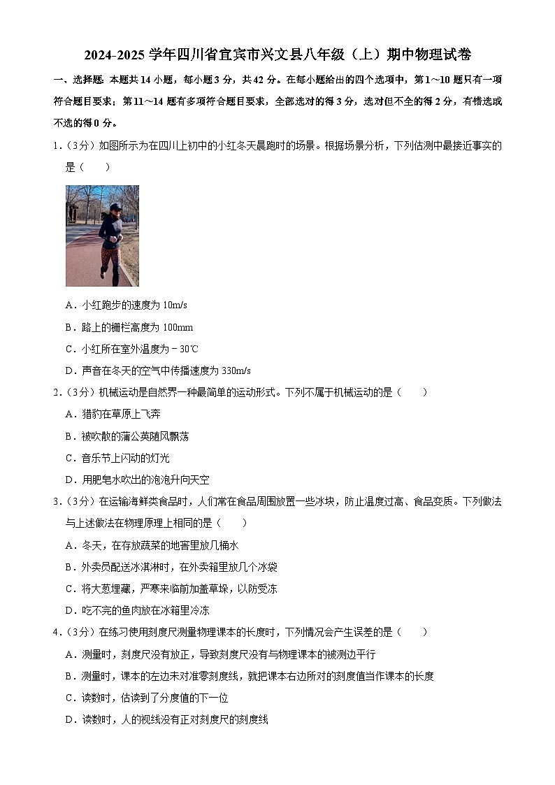 四川省宜宾市兴文县2024-2025学年八年级上学期期中物理试卷-A4第1页