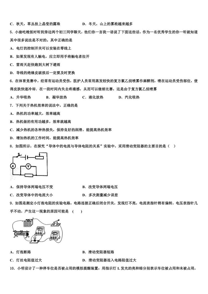 2023～2024学年江西省物理九年级(上)期末质量检测模拟试卷(含解析)第2页