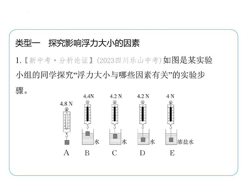 重点实验综合全练(六)　浮力相关探究实验课件-- 2024-2025学年苏科版物理八年级下册第2页