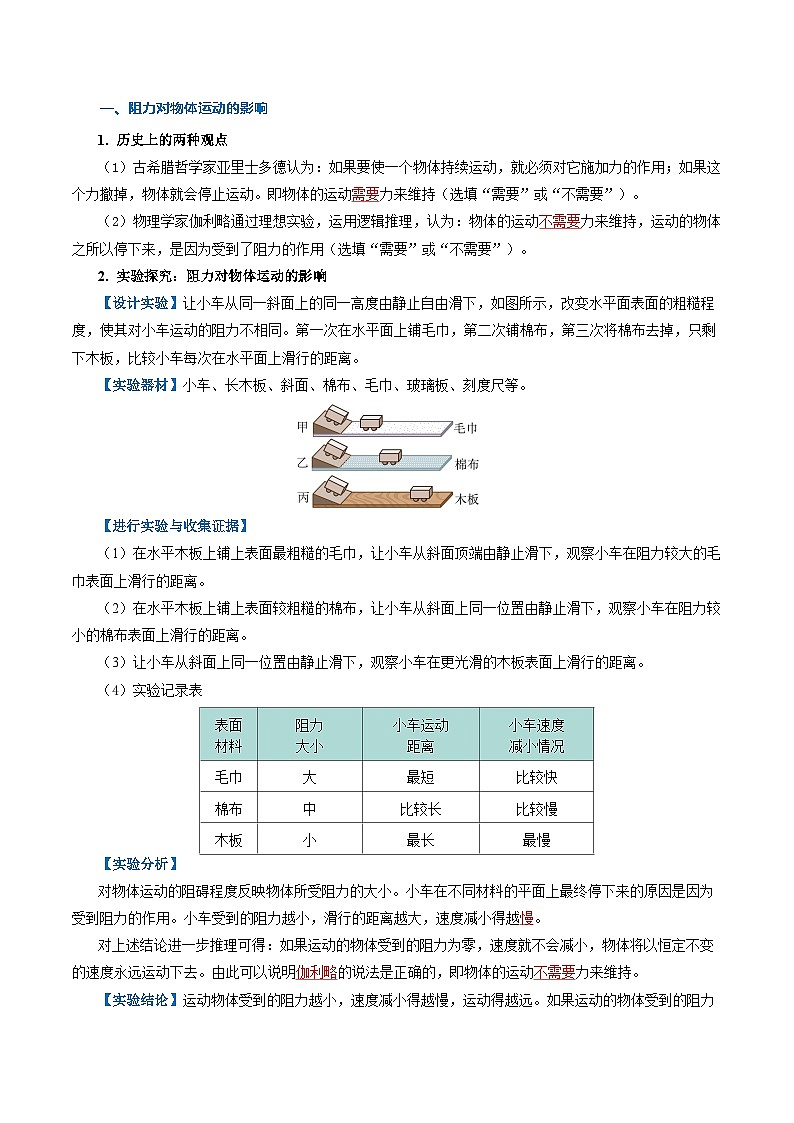 第八章 运动和力（知识清单）【教师版】第2页