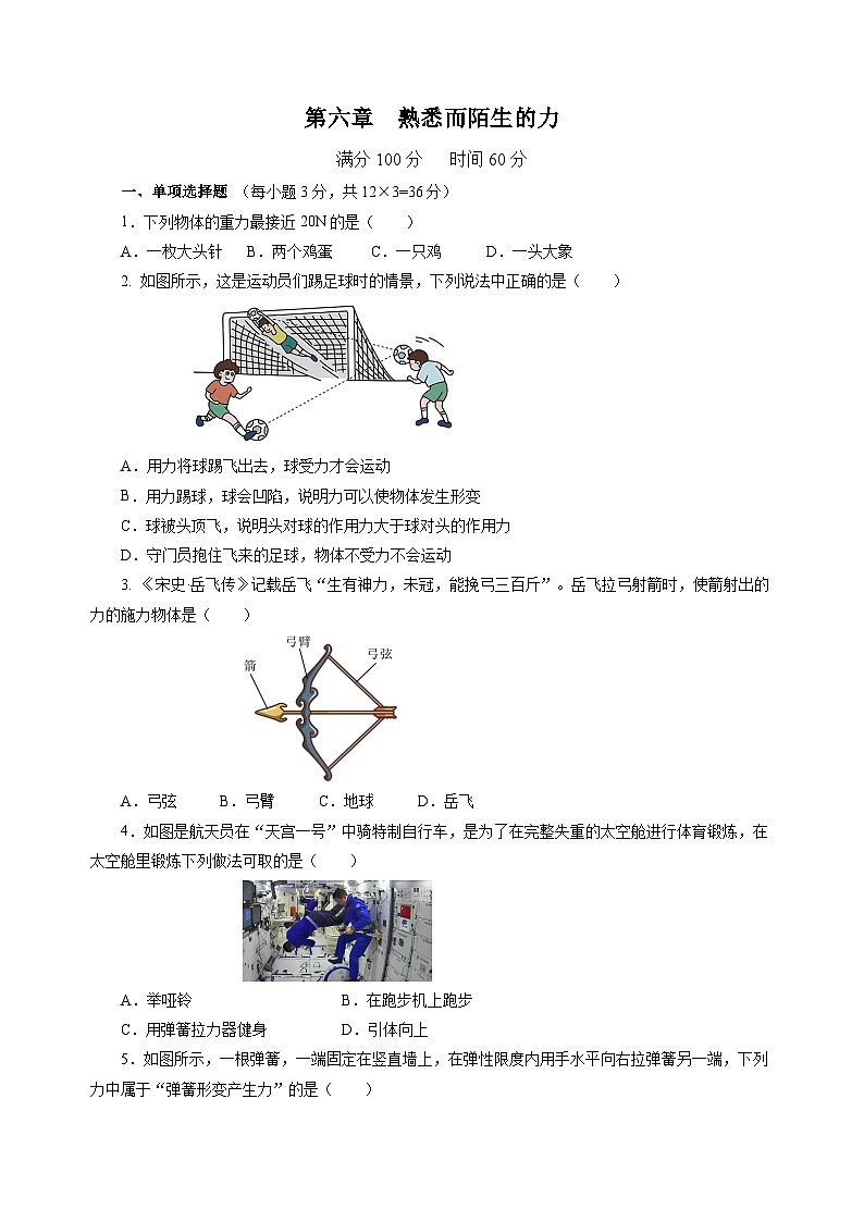第六章  熟悉而陌生的力（单元测试）（原卷版）第1页