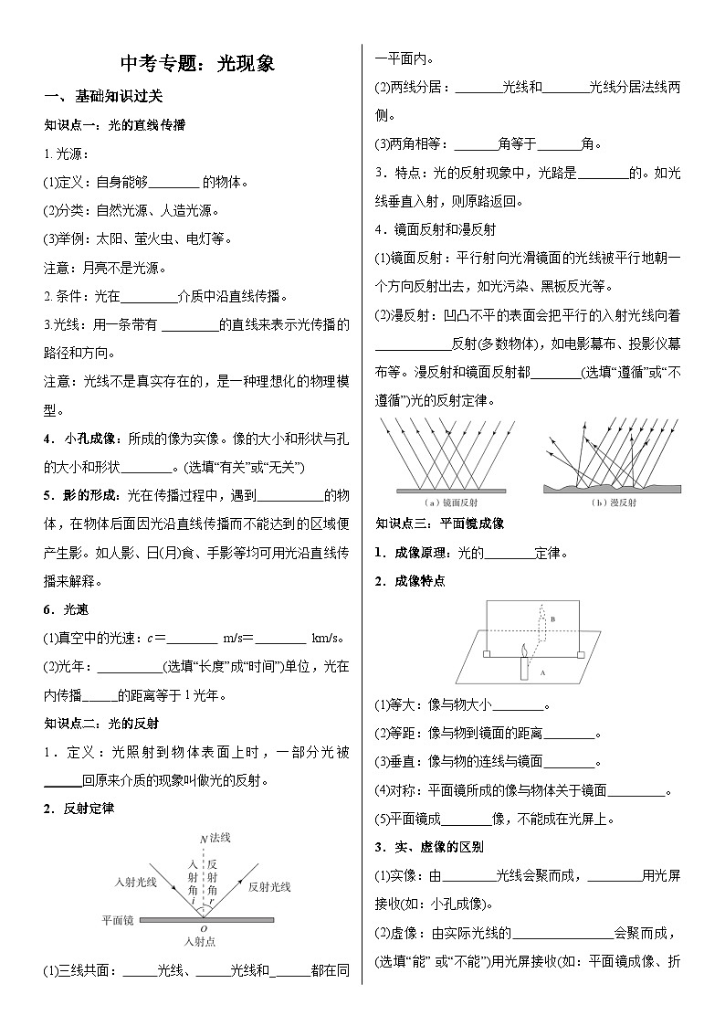 中考物理《光现象》专项训练第1页