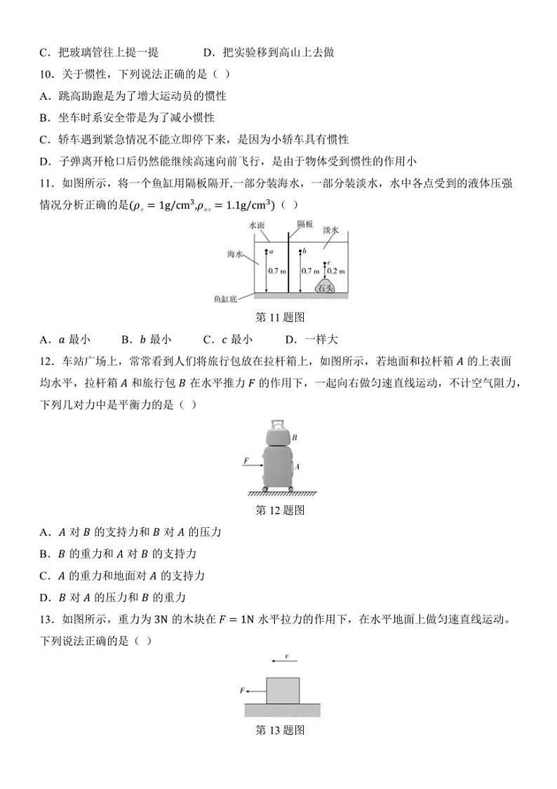 2024～2025学年期中质量评估试卷(含答案)物理沪科版八年级下册第3页