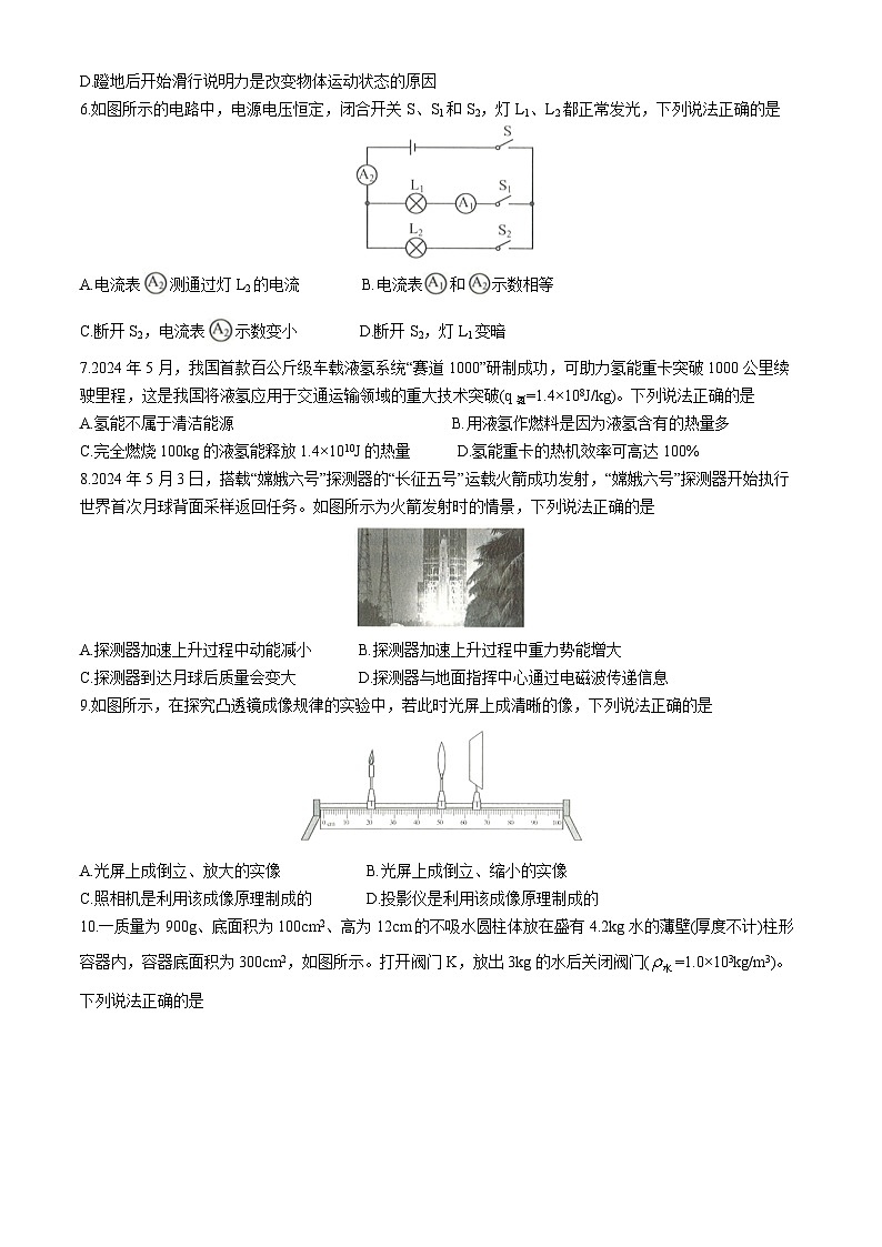 2024年云南省初中学业水平考试物理试题卷（原卷版）第2页
