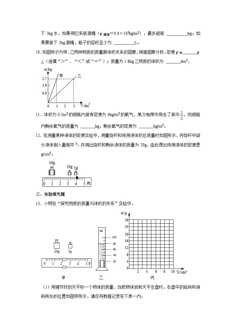 沪粤版物理八年级上册《5.2 探究物质的密度》同步练习卷第3页