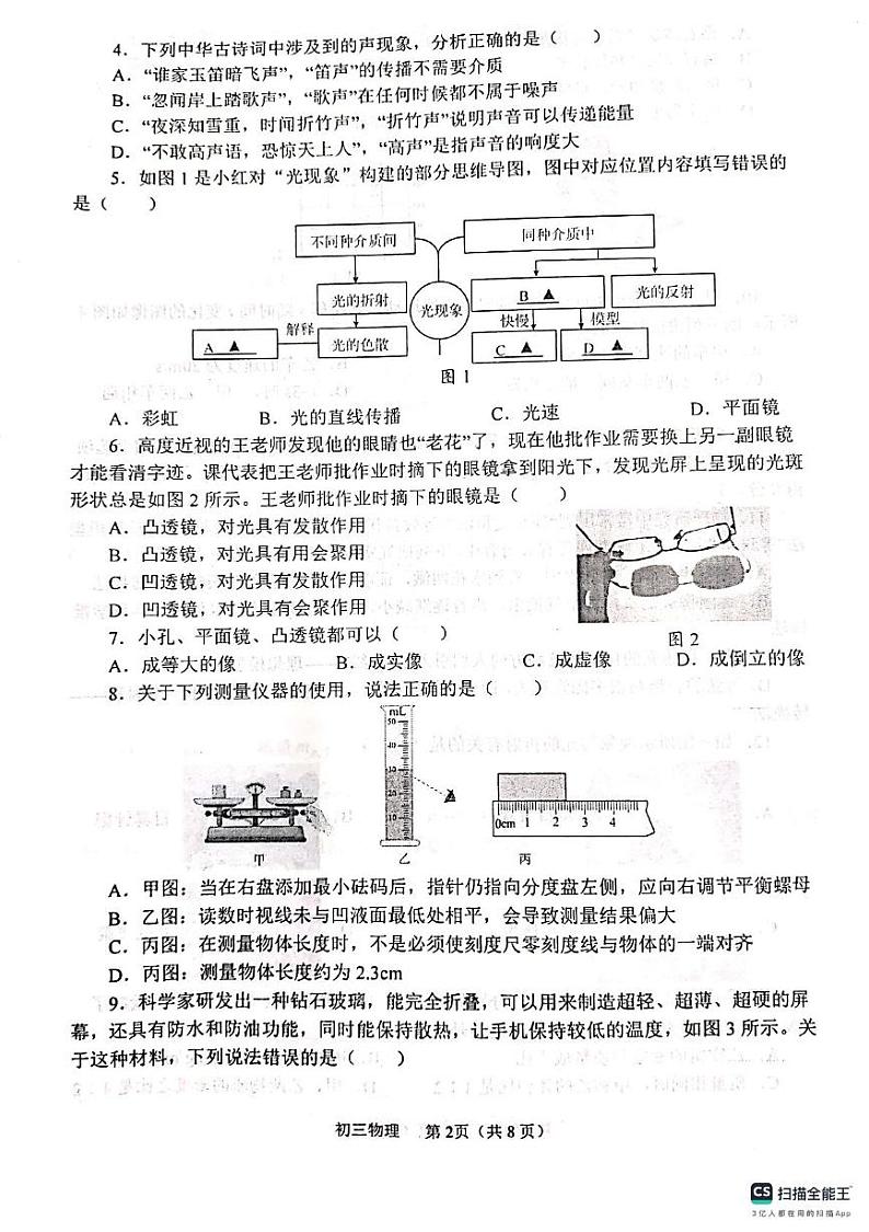 山东省烟台市莱山区（五四制）2024-2025学年八年级上学期期末考试物理试题第2页