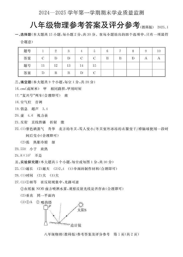 八年级物理答案第1页