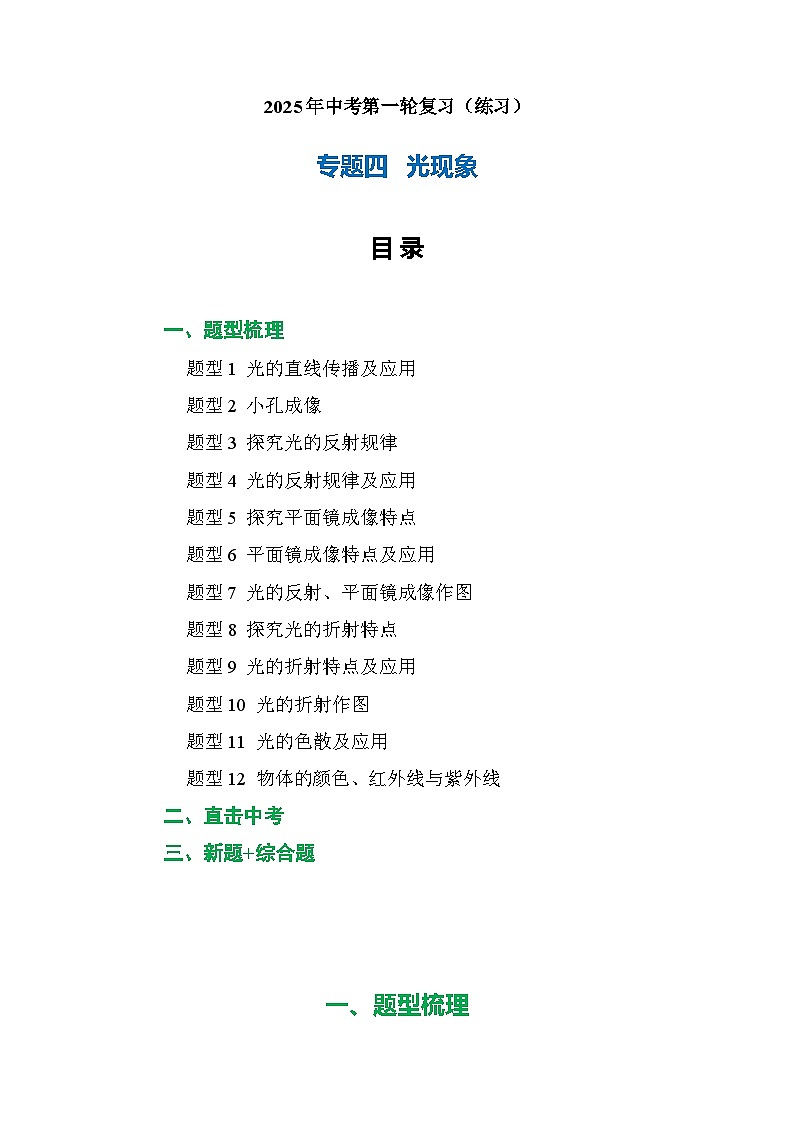专题04 光现象（练习）-2025年中考物理二轮复习配套专练【解析版】第1页