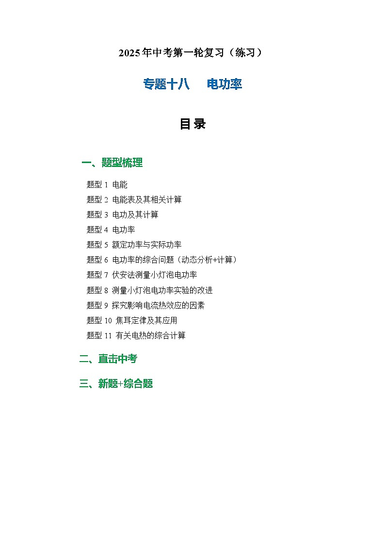 专题18 电功率（练习）-2025年中考物理二轮复习配套专练【解析版】第1页