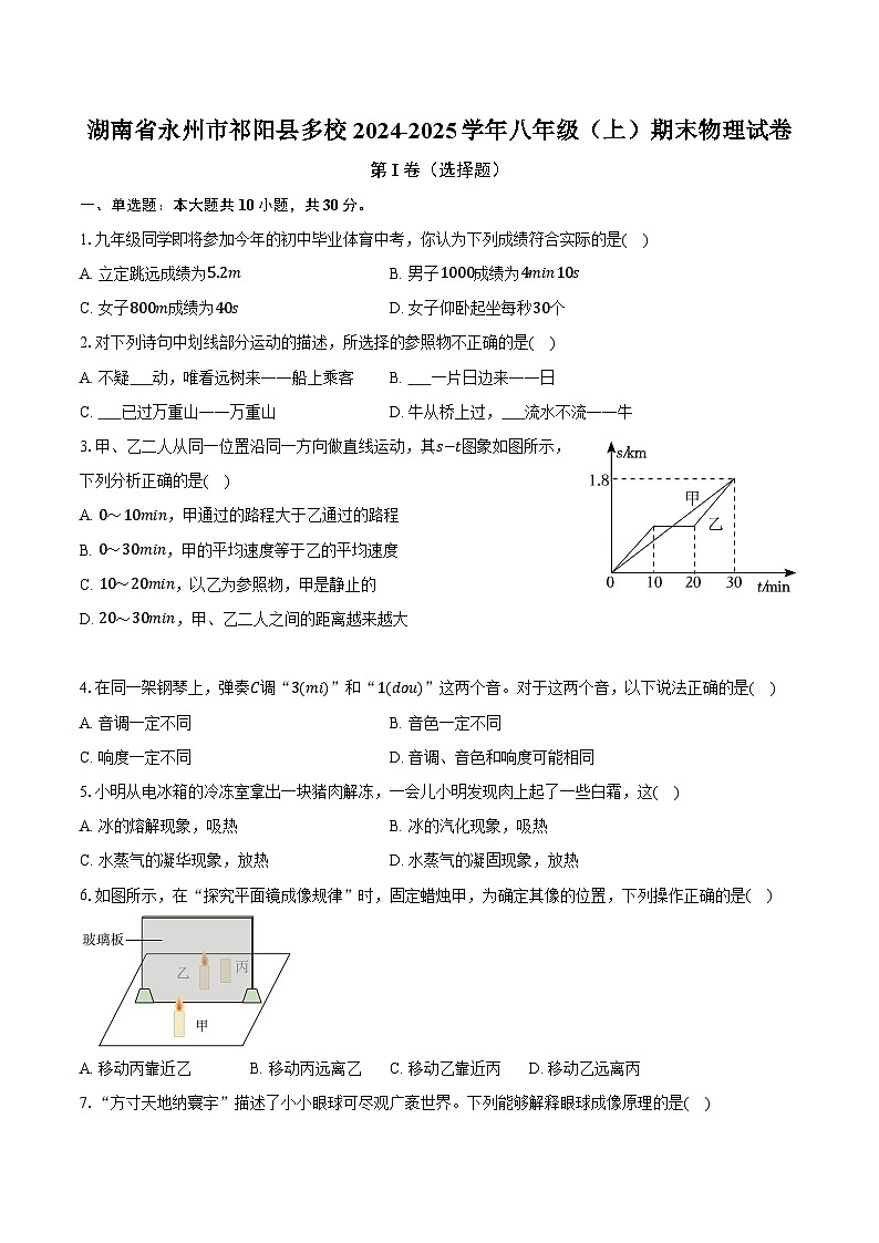 湖南省永州市祁阳县多校2024-2025学年八年级（上）期末物理试卷（解析版）第1页