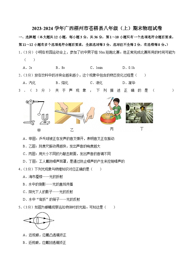 2023-2024学年广西梧州市苍梧县八年级（上）期末物理试卷第1页