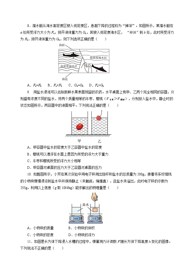 第九章 浮力（单元测试）（原卷版）第3页