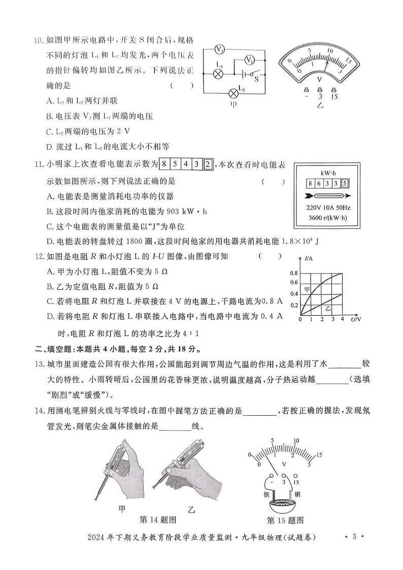 湖南省永州市宁远县2024-2025学年九年级上学期1月期末物理试题第3页