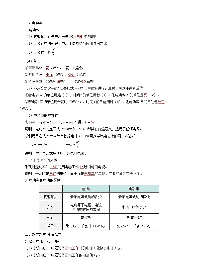 第十六章 电流做功与电功率（知识清单）【教师版】第3页