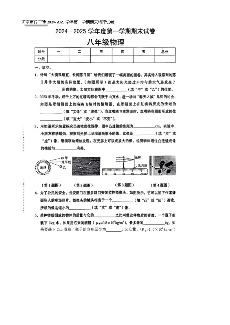 河南商丘宁陵2024-2025学年八年级上学期期末物理试卷第1页