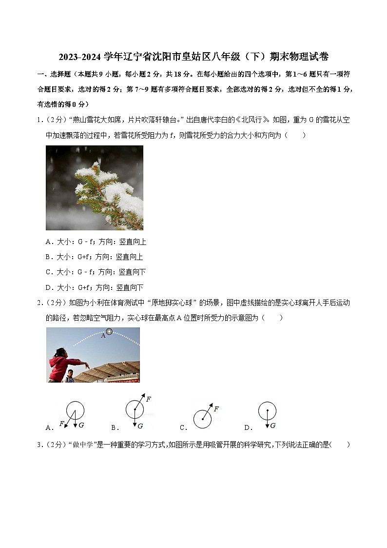 2023-2024学年辽宁省沈阳市皇姑区八年级（下）期末物理试卷第1页