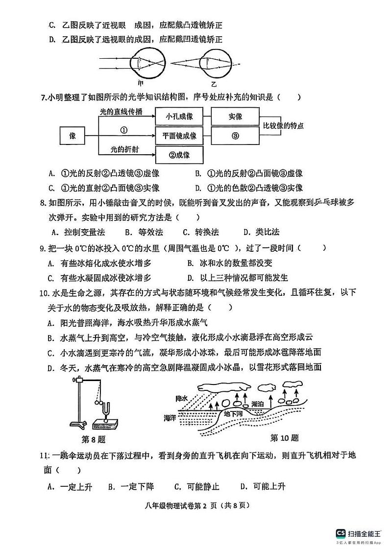 江苏省扬州市宝应县2024-2025学年八年级上学期1月期末物理试题第2页