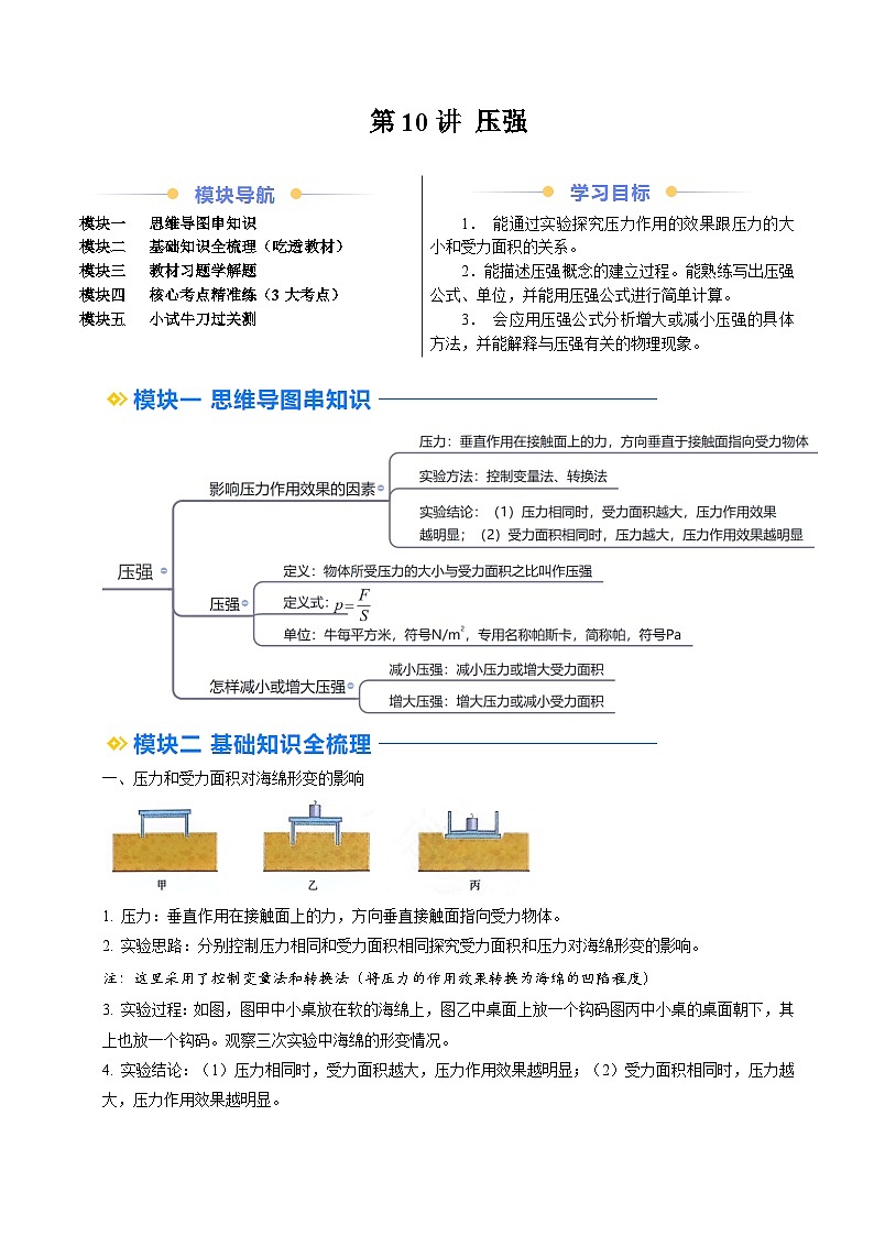 第10讲 压强（预习）（解析版）第1页
