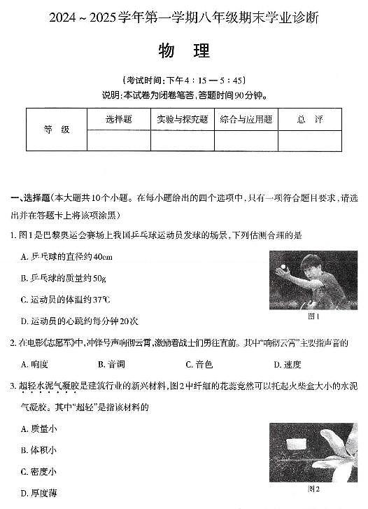 八年级物理试卷第1页