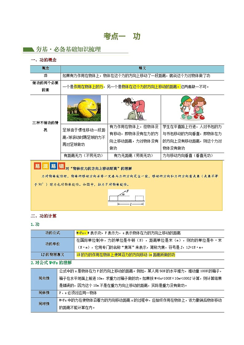 中考物理一轮复习专题12  功和机械能（4考点+11考向）（讲义）（原卷版）第3页