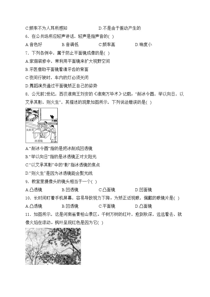 福建省龙岩市漳平市2024-2025学年八年级上学期期中考试物理试卷(含答案)第2页
