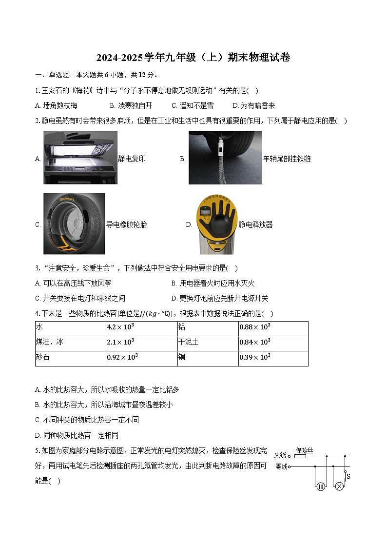 辽宁省大连市金普新区2024-2025学年九年级（上）期末物理试卷第1页