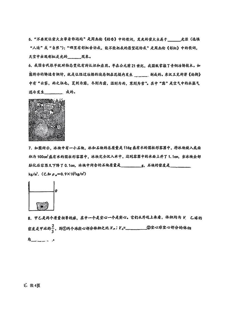 江西省南昌市雷式学校2024—2025学年八年级上学期物理期末试卷第2页