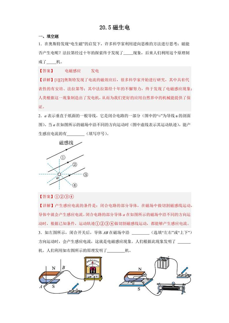 20.5磁生电（教师版） 2023-2024学年九年级物理全册同步讲与练（人教版）第1页