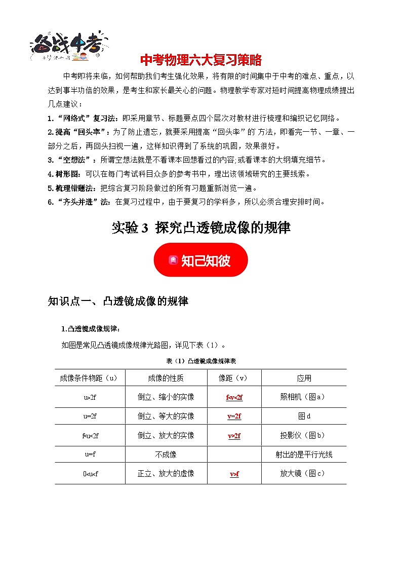 实验3 探究凸透镜成像的规律 （原卷版）第1页