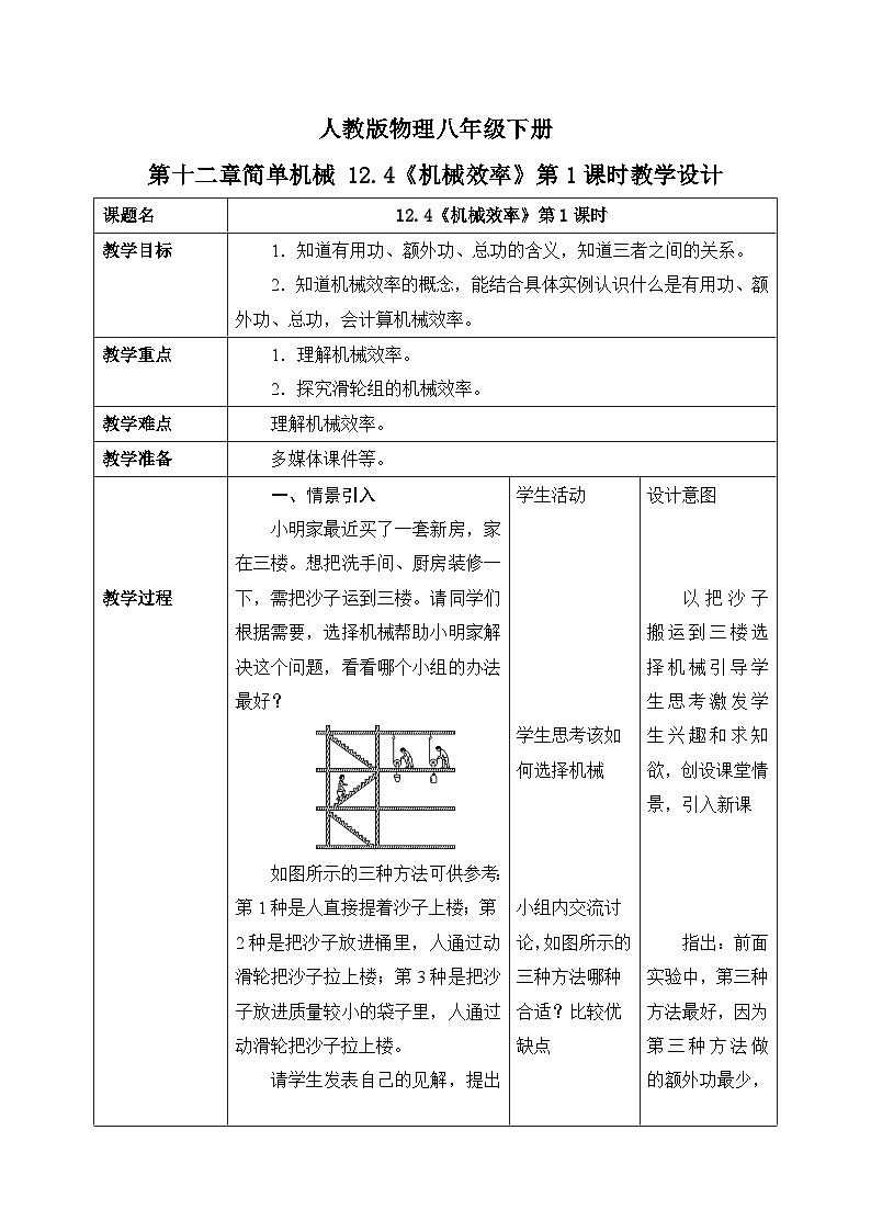 12.4《机械效率》第1课时教学设计第1页