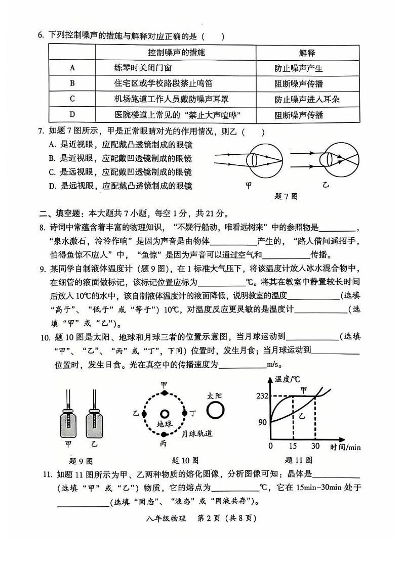 2024-2025学年第一学期八年级物理期末试卷 （试卷）2024-2025学年第一学期八年级物理期末试卷第2页
