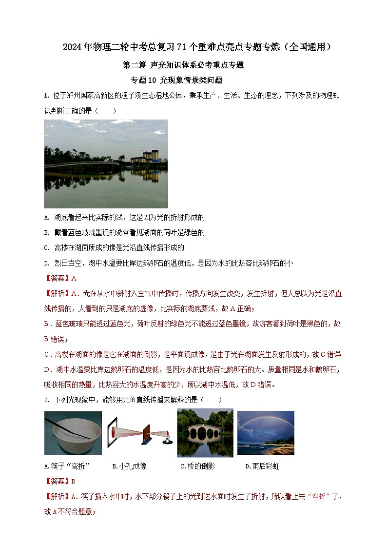 专题10 光现象情景类问题（解析版）第1页