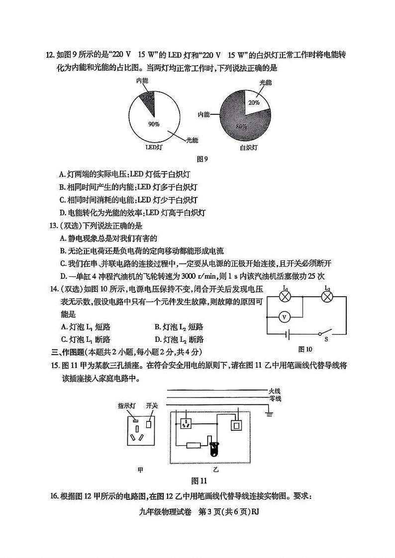 河南省信阳市商城县2024—2025学年九年级上学期期末教学质量检测物理试卷第3页