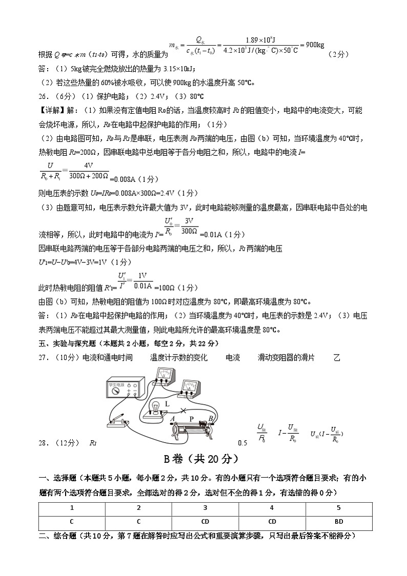 物理（成都卷）(参考答案)第2页
