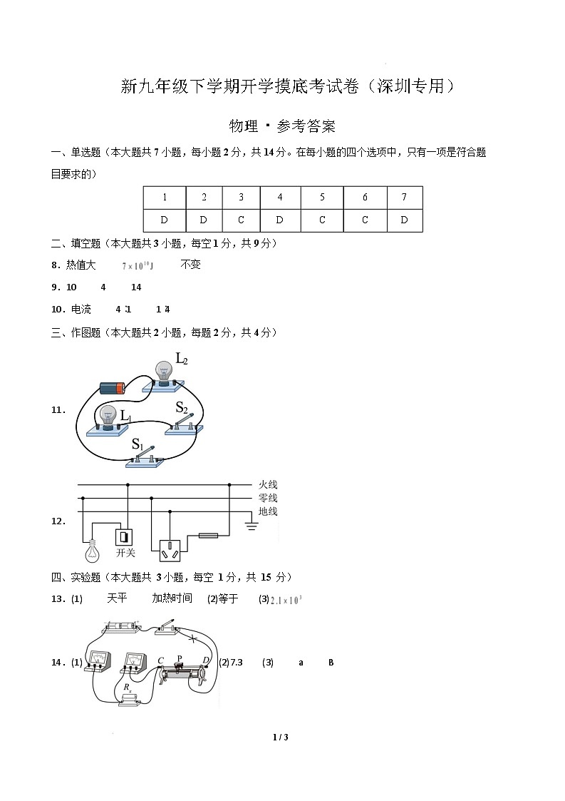 物理（深圳专用）（参考答案）第1页