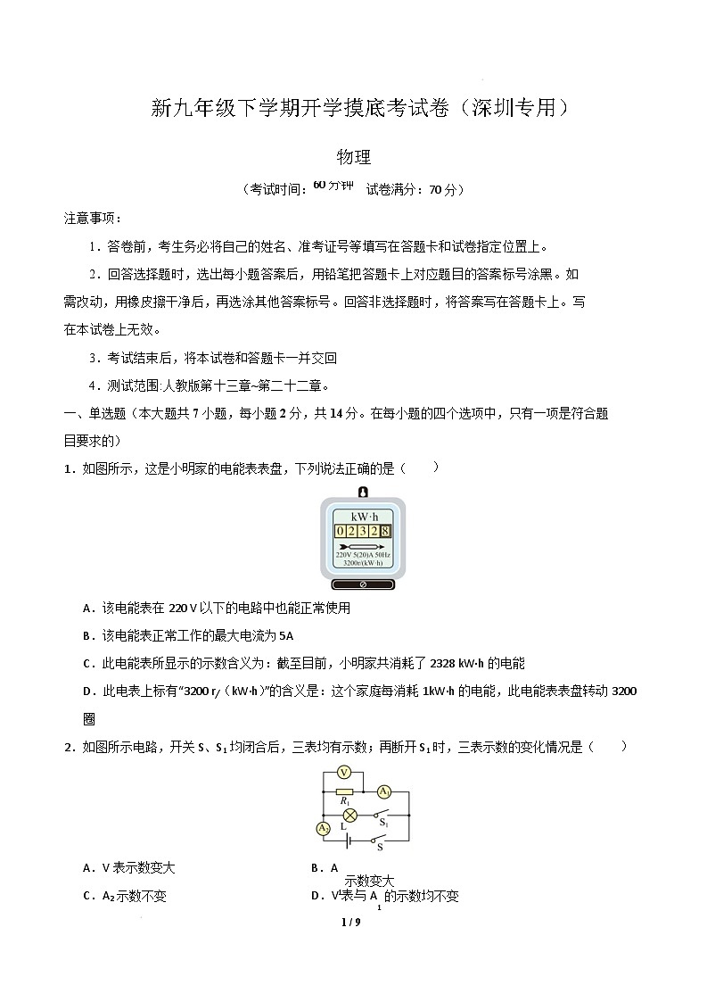 物理（深圳专用）（考试版）第1页