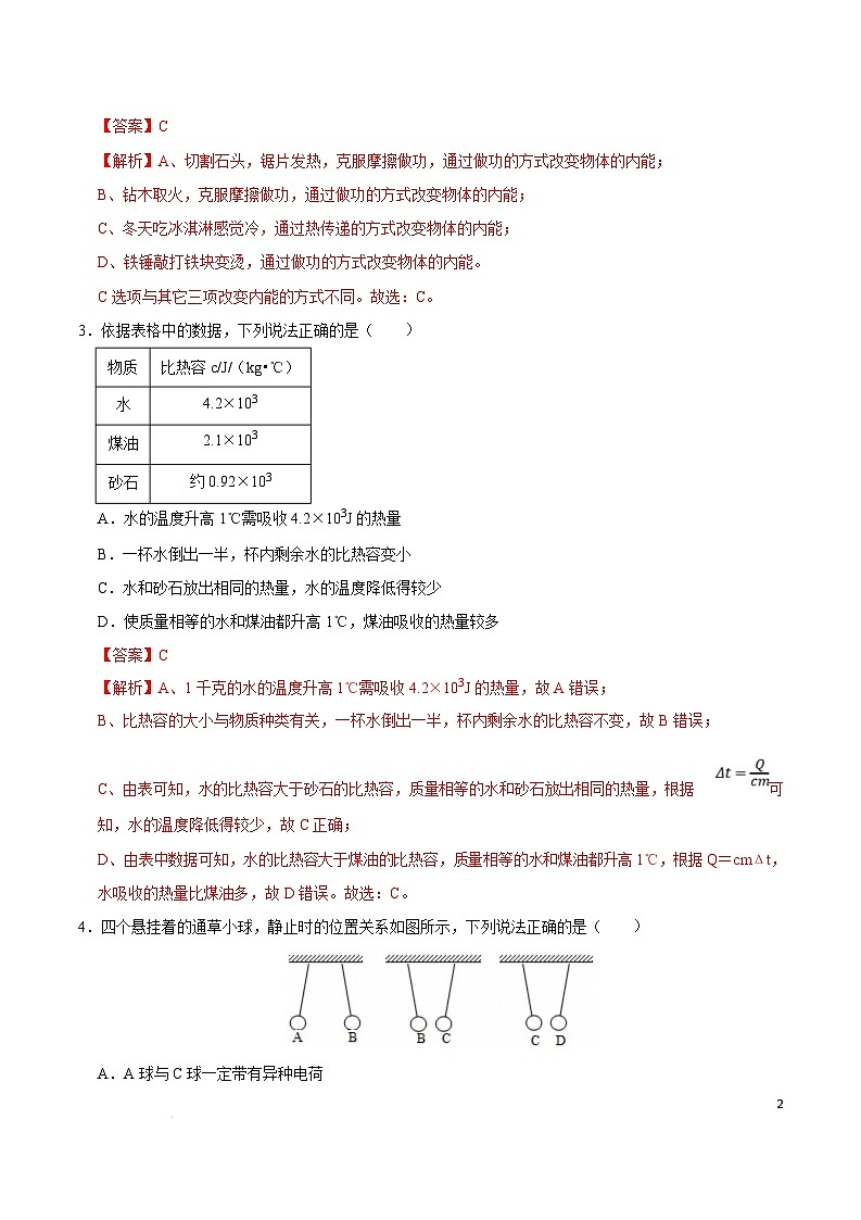 2024-2025学年九年级物理下学期开学摸底考试卷（湖北专用，人教版，第13~20章） 物理（湖北卷）（全解全析）（范围：第13~20章）第2页