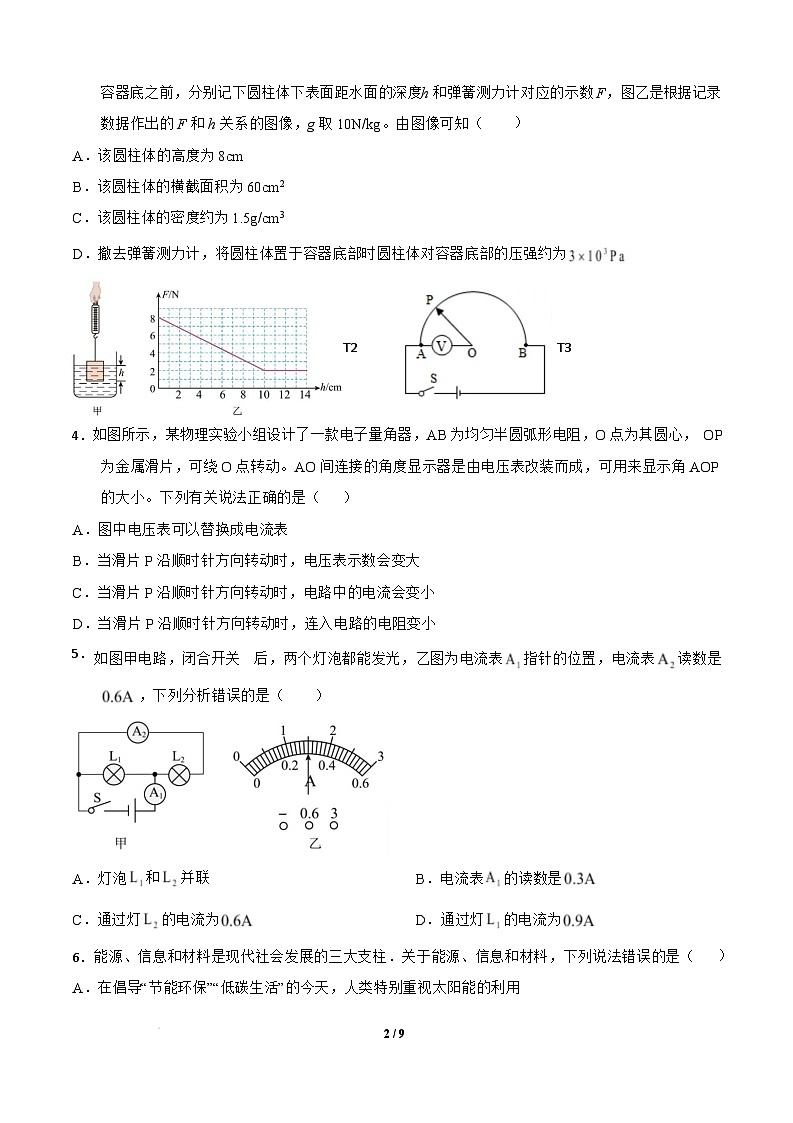 2024-2025学年九年级物理下学期开学摸底考试卷(辽宁专用）（A4版）第2页
