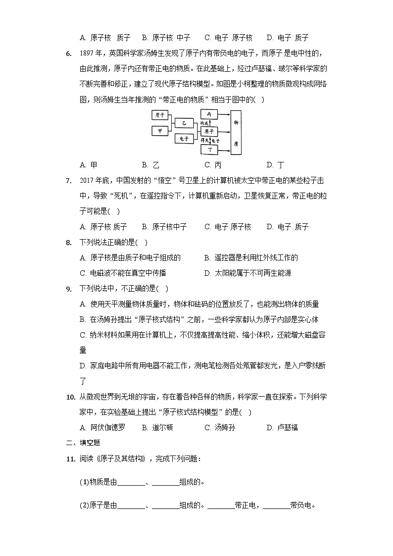 初中物理沪教版九年级下册第九章9.1原子练习题-普通用卷第2页