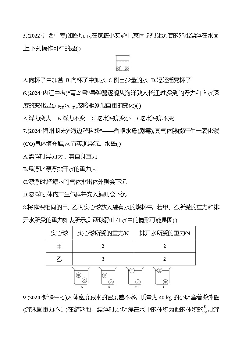 第九章 浮力 单元质量评价 - 学生版第2页