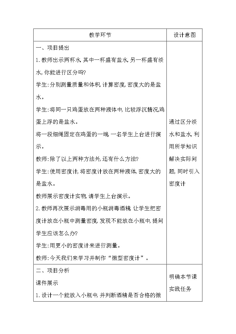 人教版（2024）八年级下册物理第十章《浮力》第四节 跨学科实践制作微型密度计 教案第2页