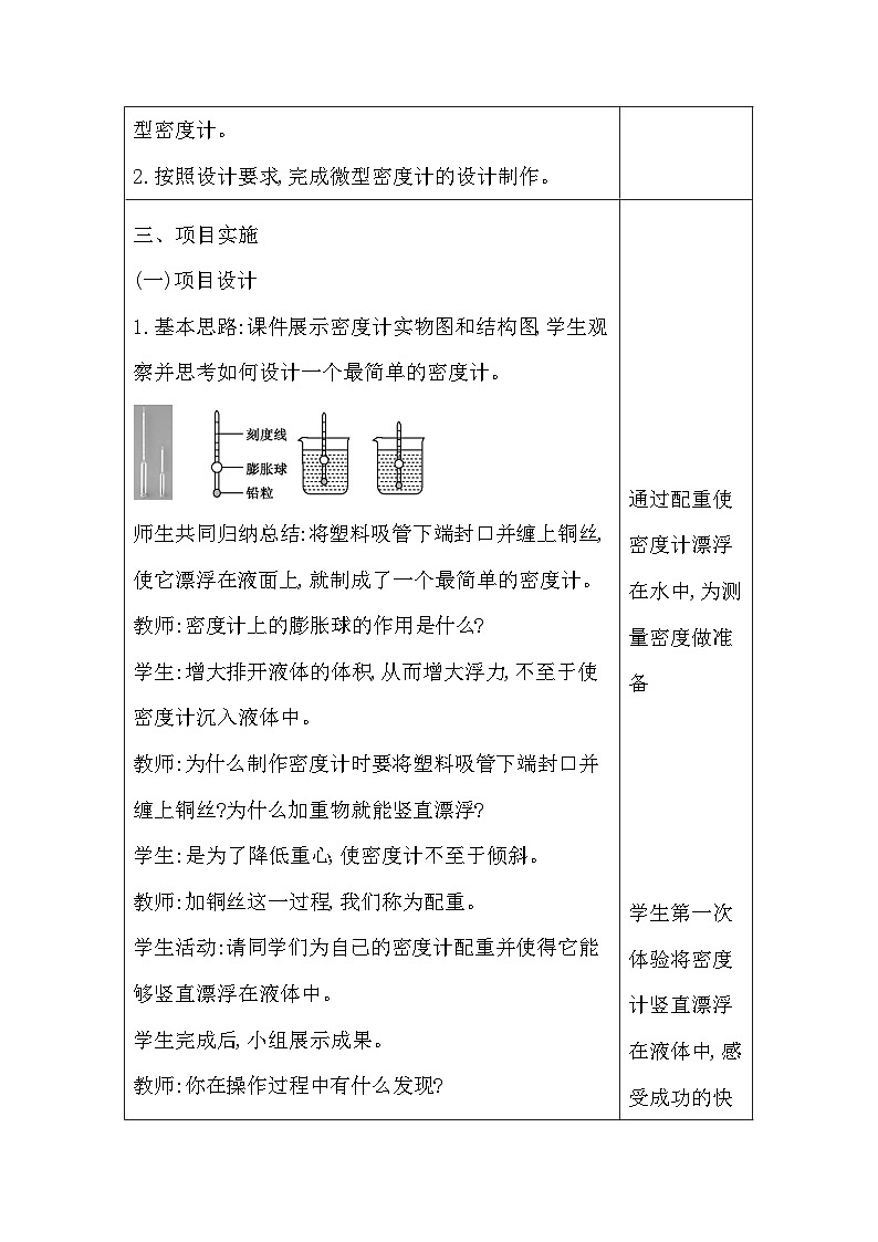 人教版（2024）八年级下册物理第十章《浮力》第四节 跨学科实践制作微型密度计 教案第3页