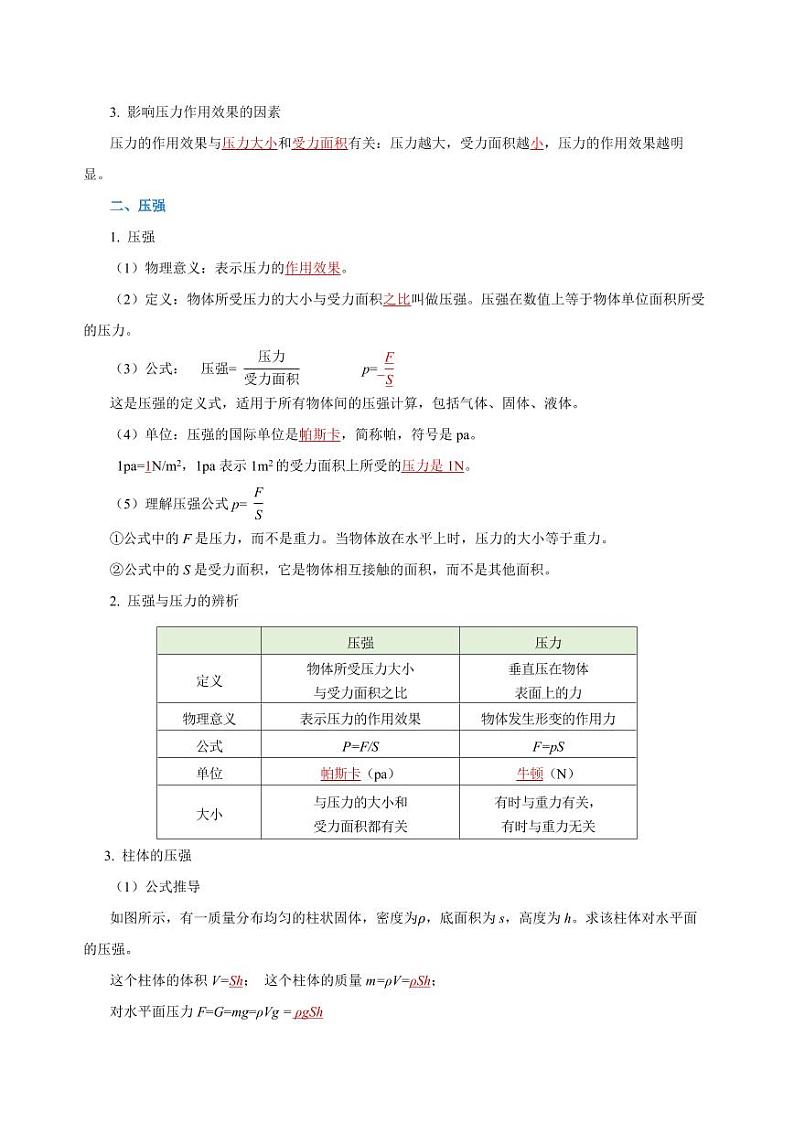 专题09 压强（知识梳理+典例+练习）-2024物理中考一轮复习资料（教师版） 2024年中考物理一轮复习资料第3页