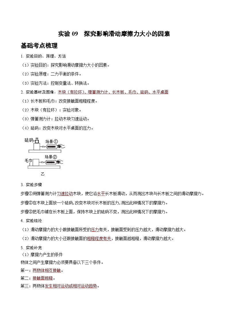 2025年中考物理实验题型突破之真题汇编实验09探究影响滑动摩擦力大小的因素(原卷版+解析)第1页