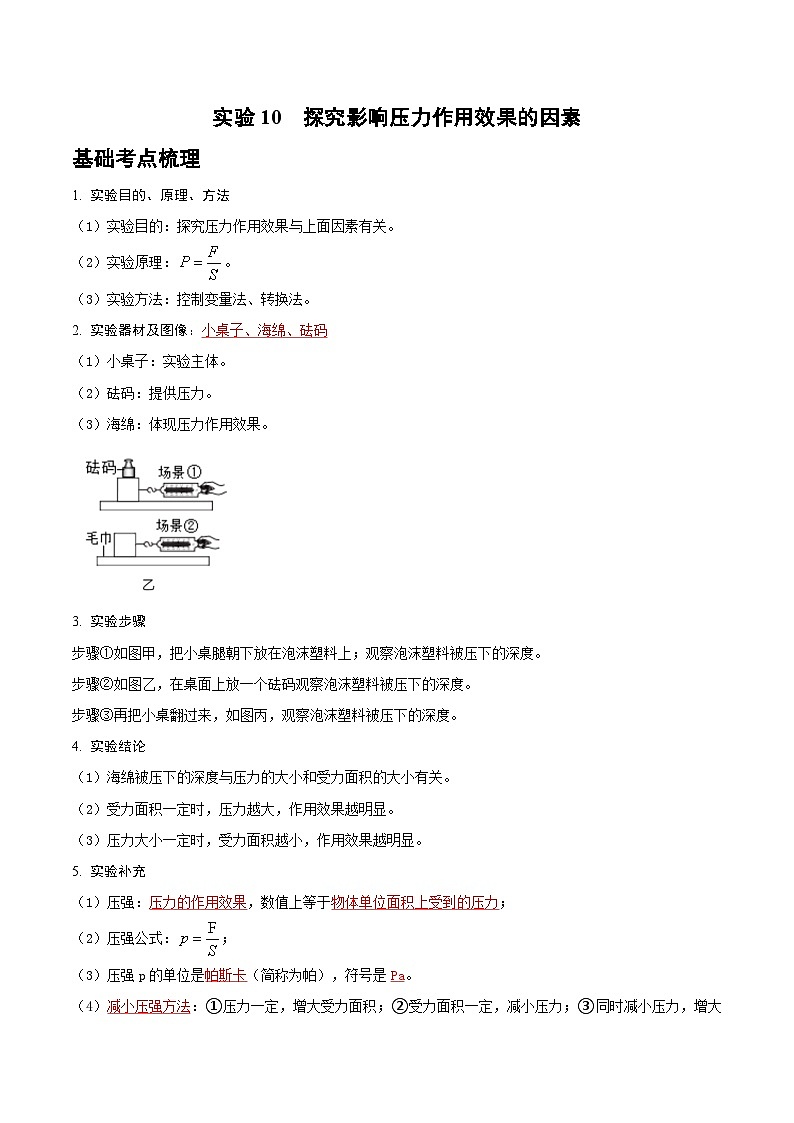2025年中考物理实验题型突破之真题汇编实验10探究影响压力作用效果的因素(原卷版+解析)第1页