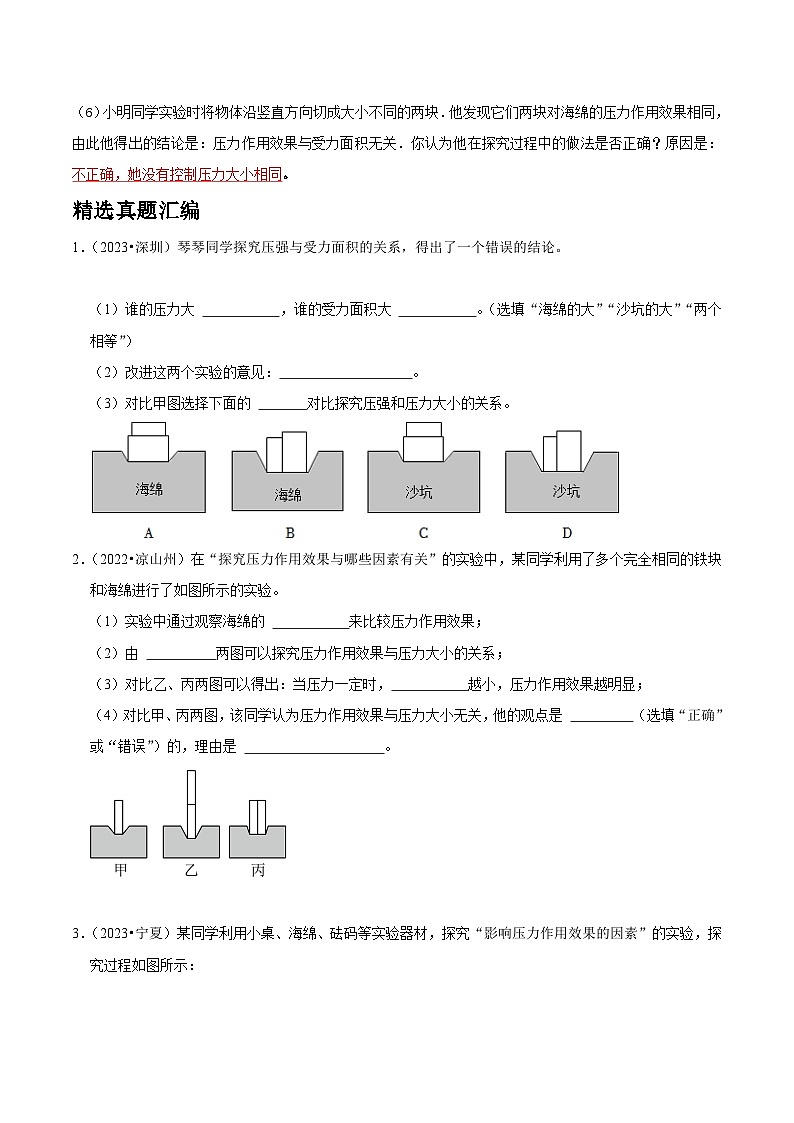 2025年中考物理实验题型突破之真题汇编实验10探究影响压力作用效果的因素(原卷版+解析)第3页