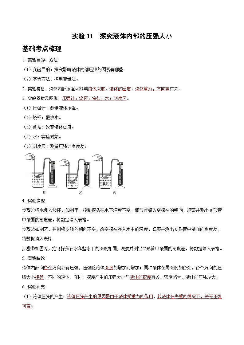 2025年中考物理实验题型突破之真题汇编实验11探究液体内部的压强大小(原卷版+解析)第1页