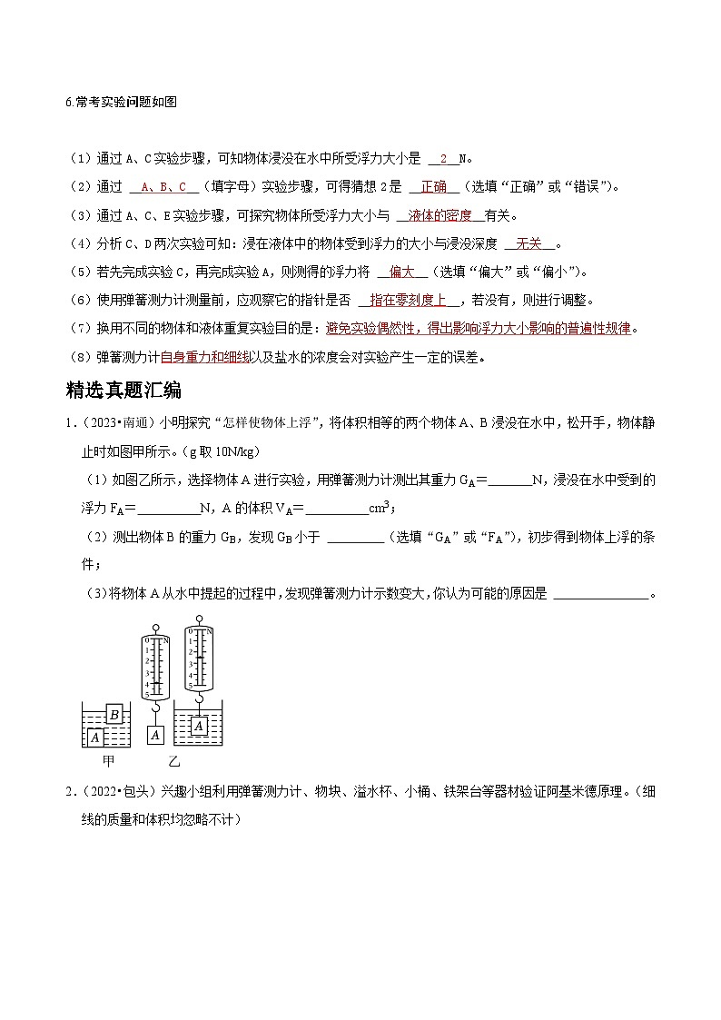 2025年中考物理实验题型突破之真题汇编实验12探究浮力的大小与哪些因素有关(原卷版+解析)第2页